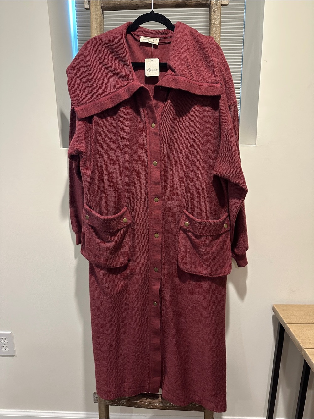 Free People Snap-Front Maxi Jacket in Mauve
